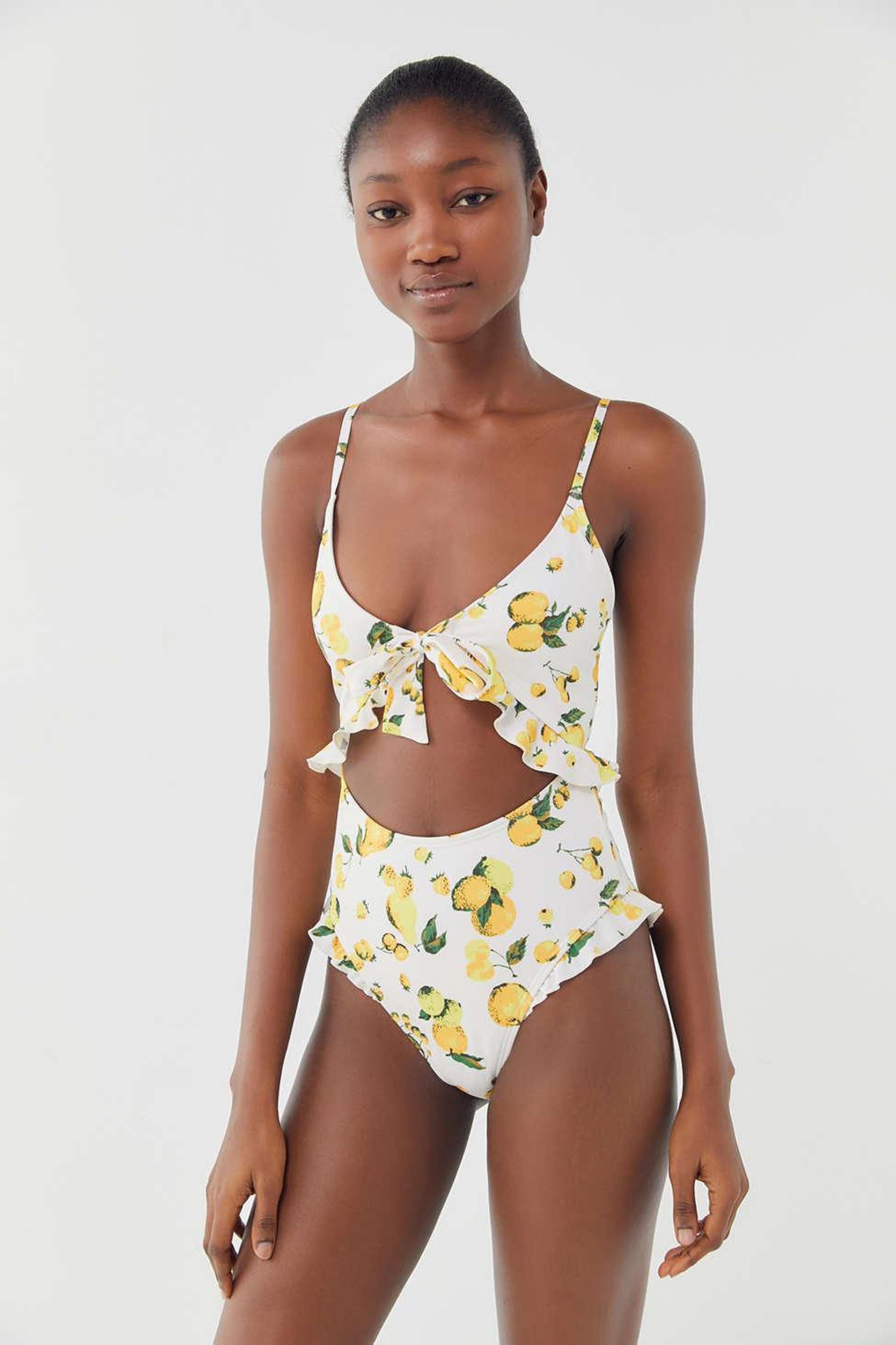 Out From Under Sophia Citrus Print Ruffle One-Piece Swimsuit orig $72