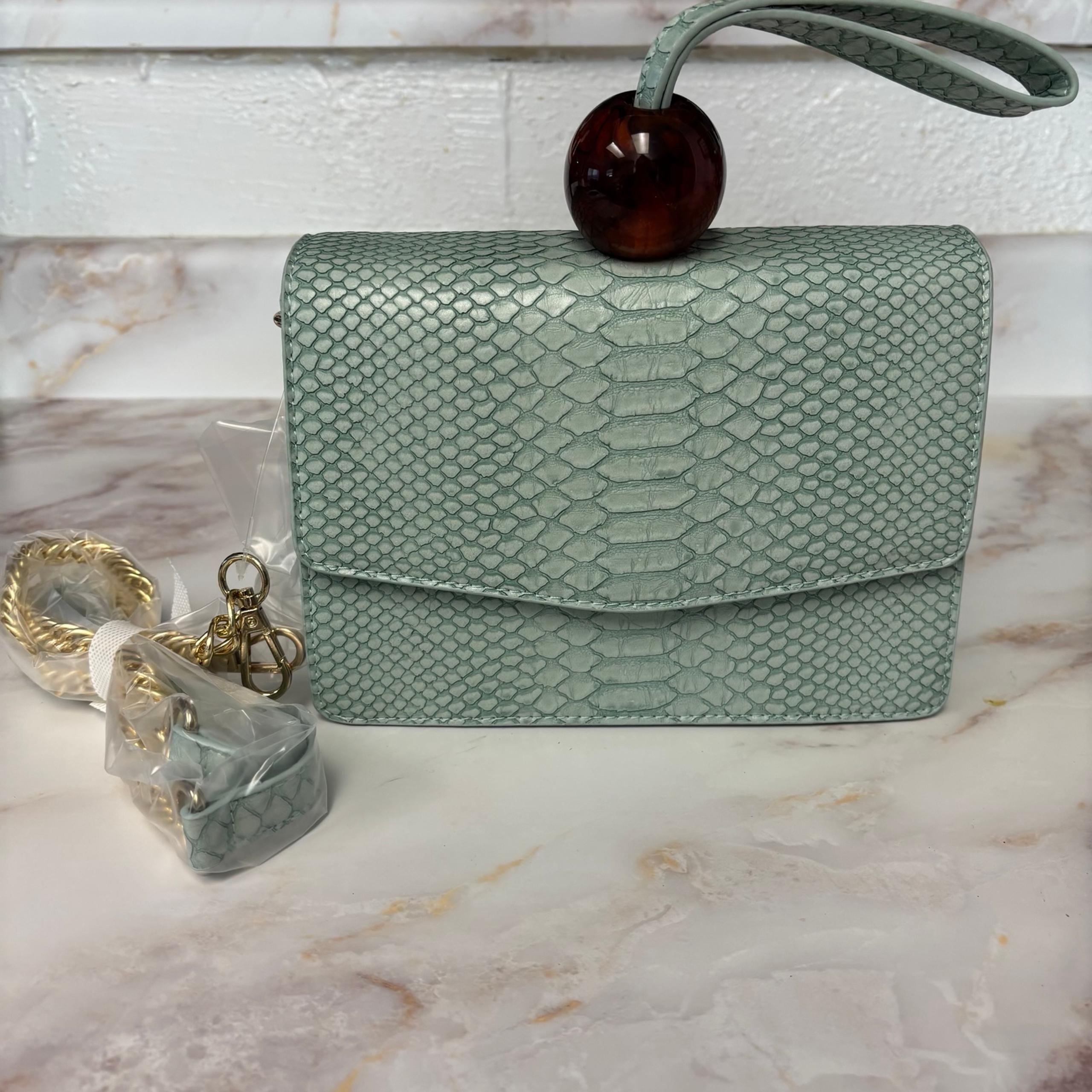 JustFab Faux Leather Mint Resin Bead Wristlet Crossbody Purse