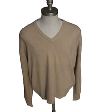 Vintage Mens 100% Cashmere Tan V Neck Sweater Size 46
