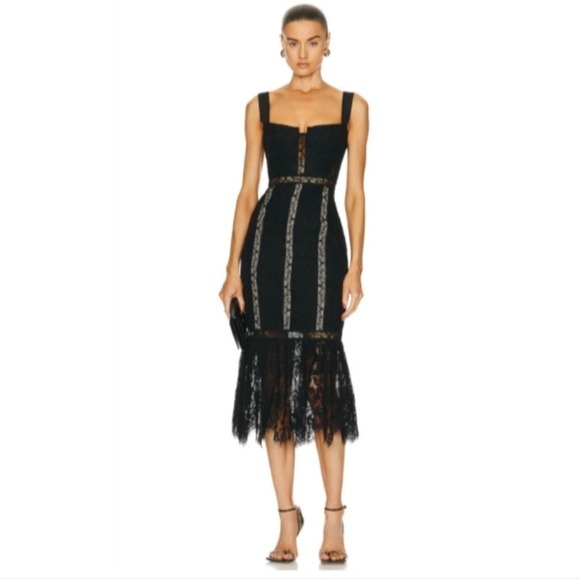Self Portrait black Cord lace midi Dress