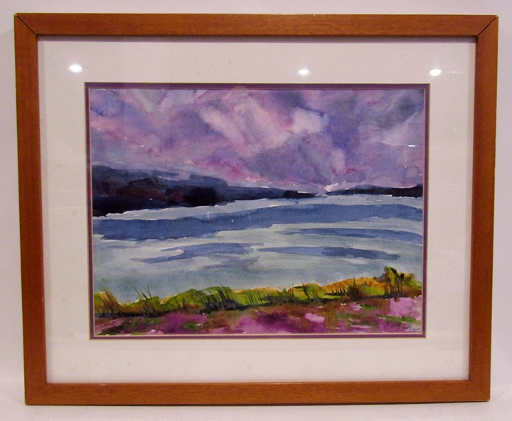 Original Watercolor Painting on Paper LAKESCAPE by Karen F. Rhodes Framed
