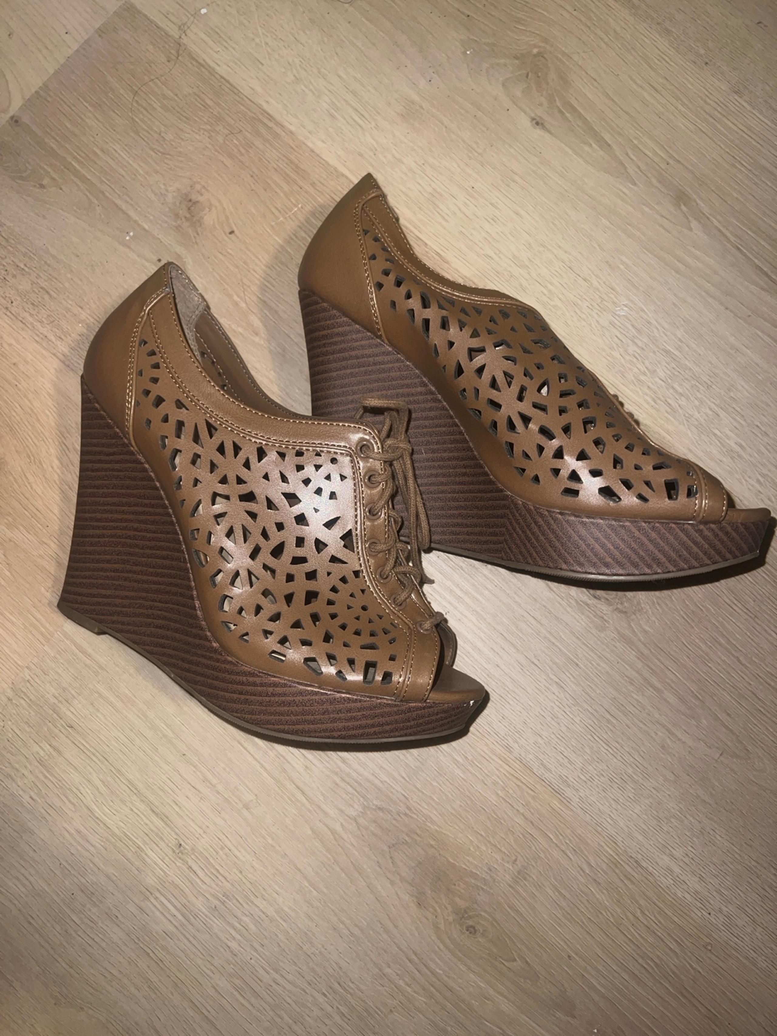Spring Summer Brown/Tan Lace Up Platform Wedge Heels