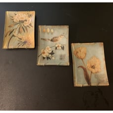 Set of 3 Art Glass Wall Decor, Floral, Bird, Dragon Fly Signed Regina Andrew