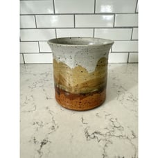 Vintage Signed Handmade Art Pottery Ombre Glazed Beige-rust-orange Clay Vase