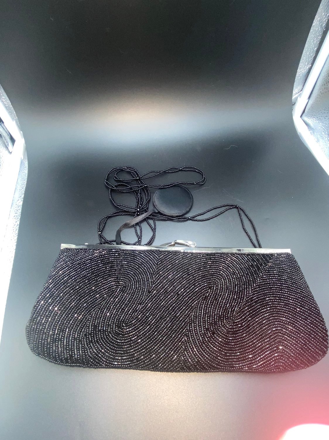Black beaded clutch