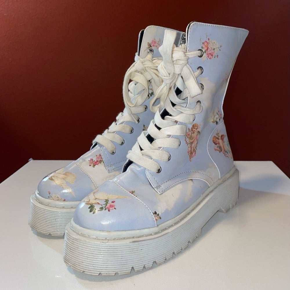 Sugar Thrillz Women's Dolls Kill Celestial Cherub Angels Combat Lace Up Boots