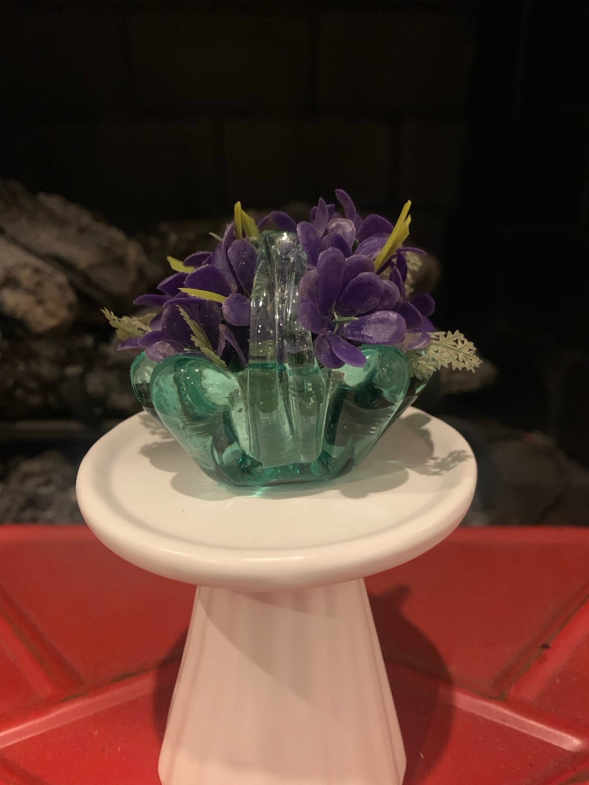 Vintage Murano Miniature Glass Basket w/ Faux Purple Flower Arrangement RARE
