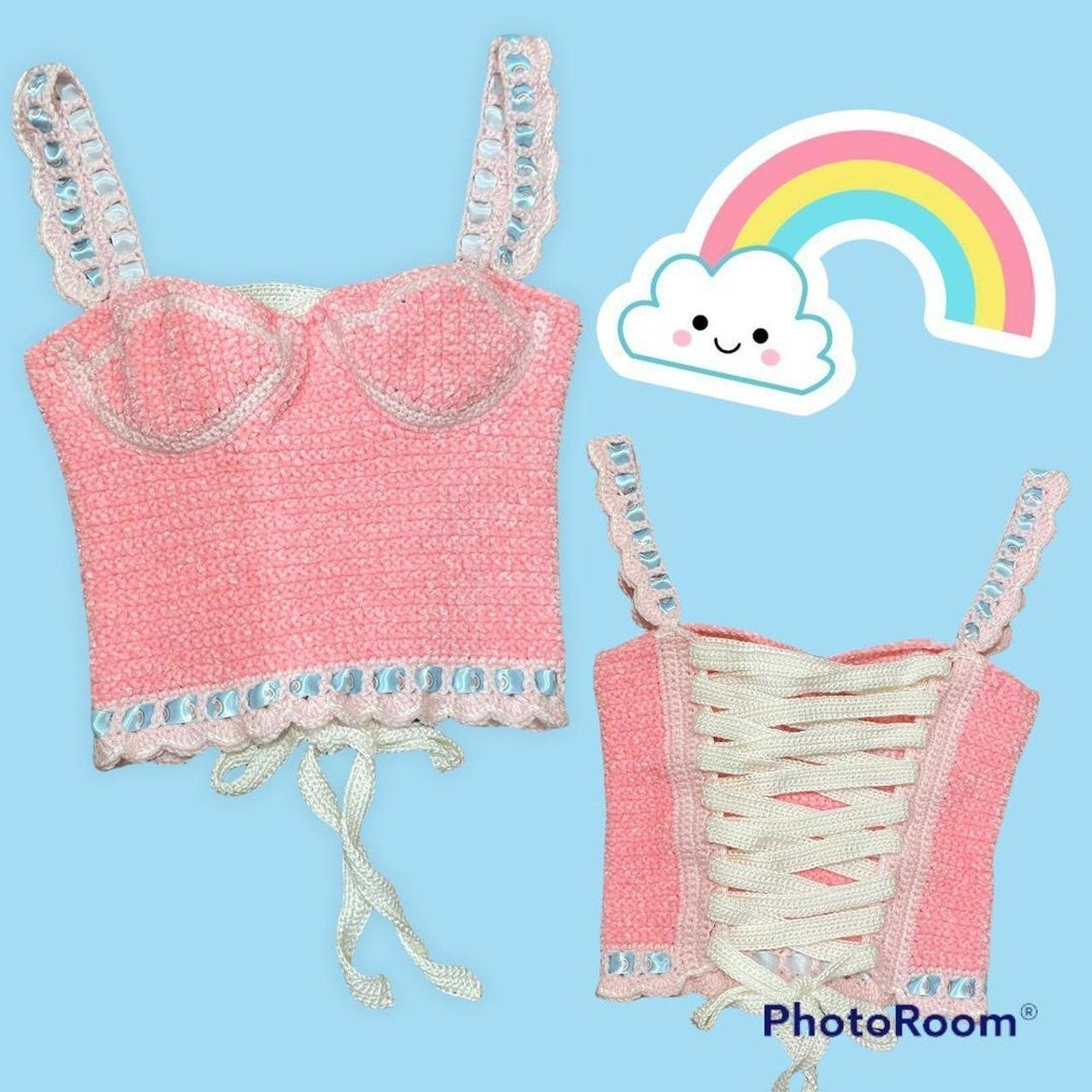 Handmade coquette style pastel crocheted corset- velvet