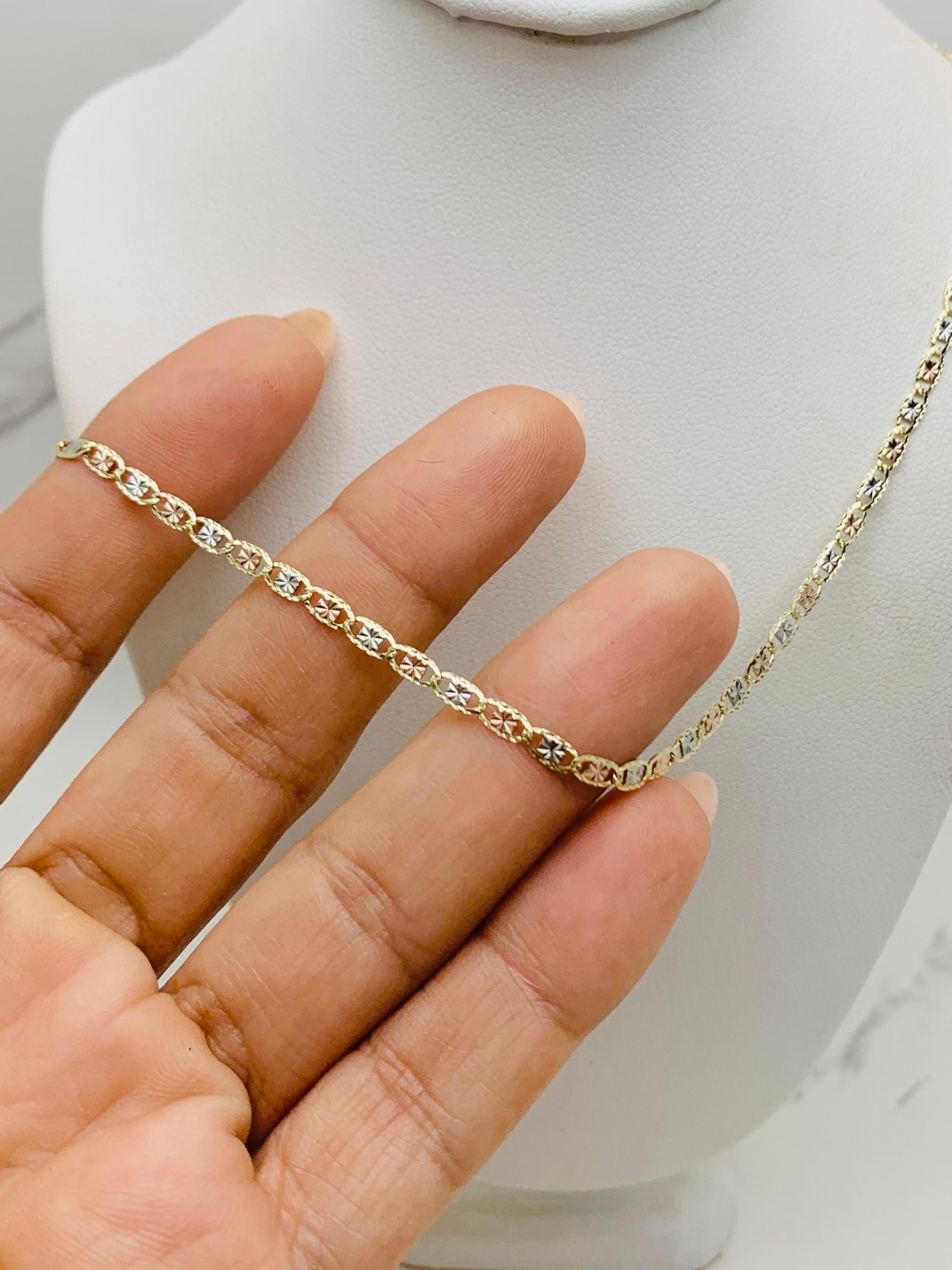 Real 10k gold Necklace - 3 tone 16” kids - women