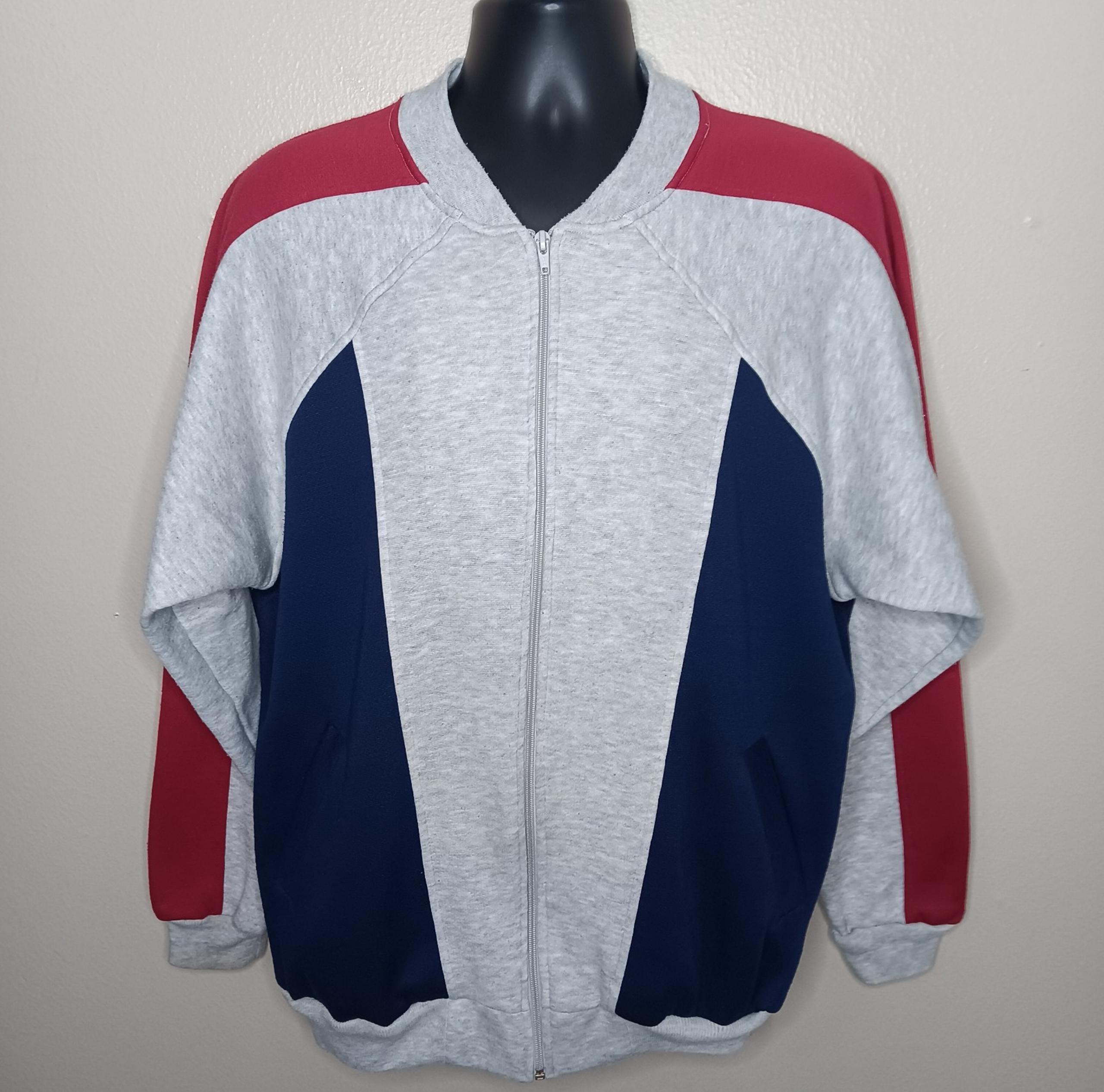 VTG 80s Active Wear Men's XL Sweatshirt Full Zip Fleece Track Jacket Colorblock