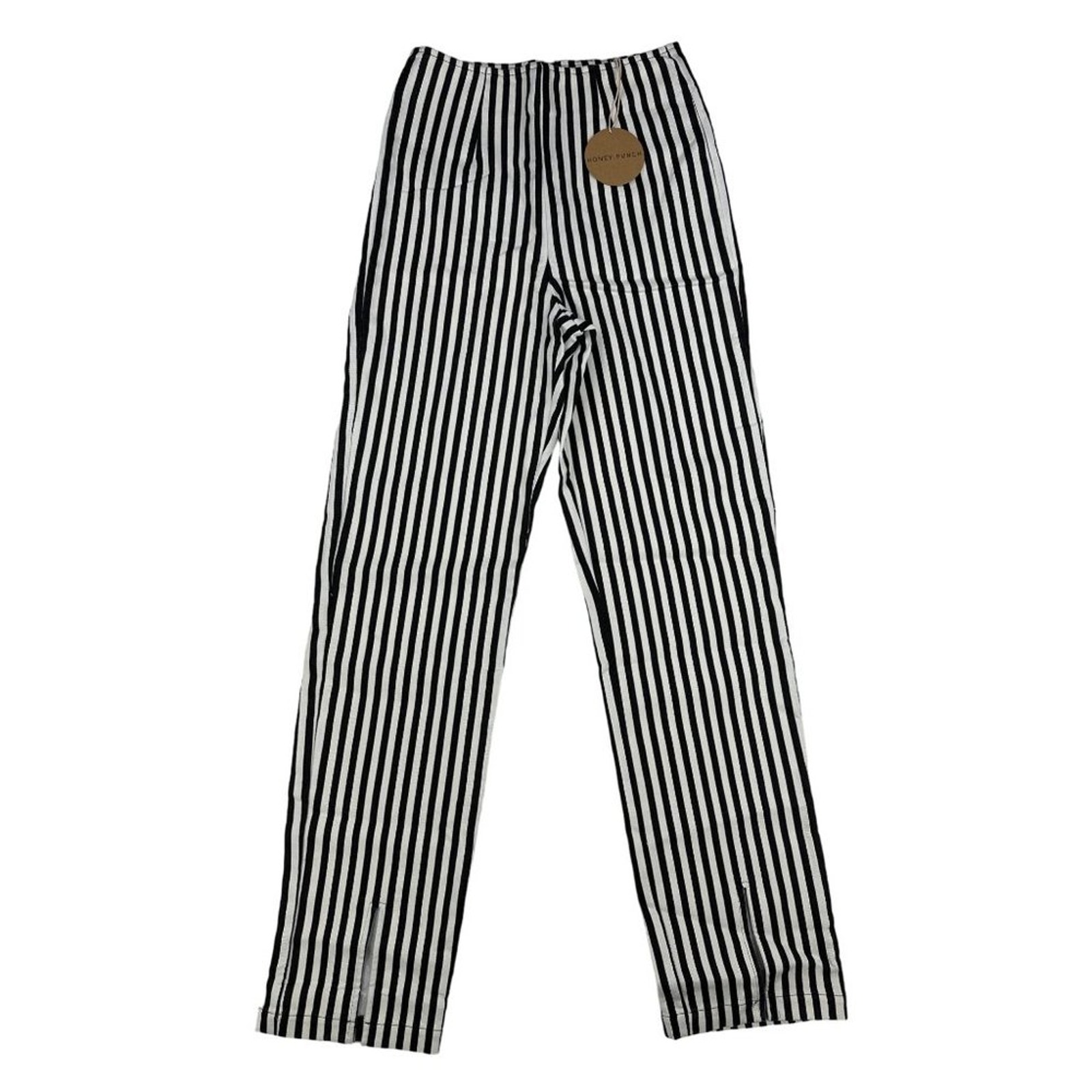 Honey Punch - Split Front Stripe Pants in Black & White