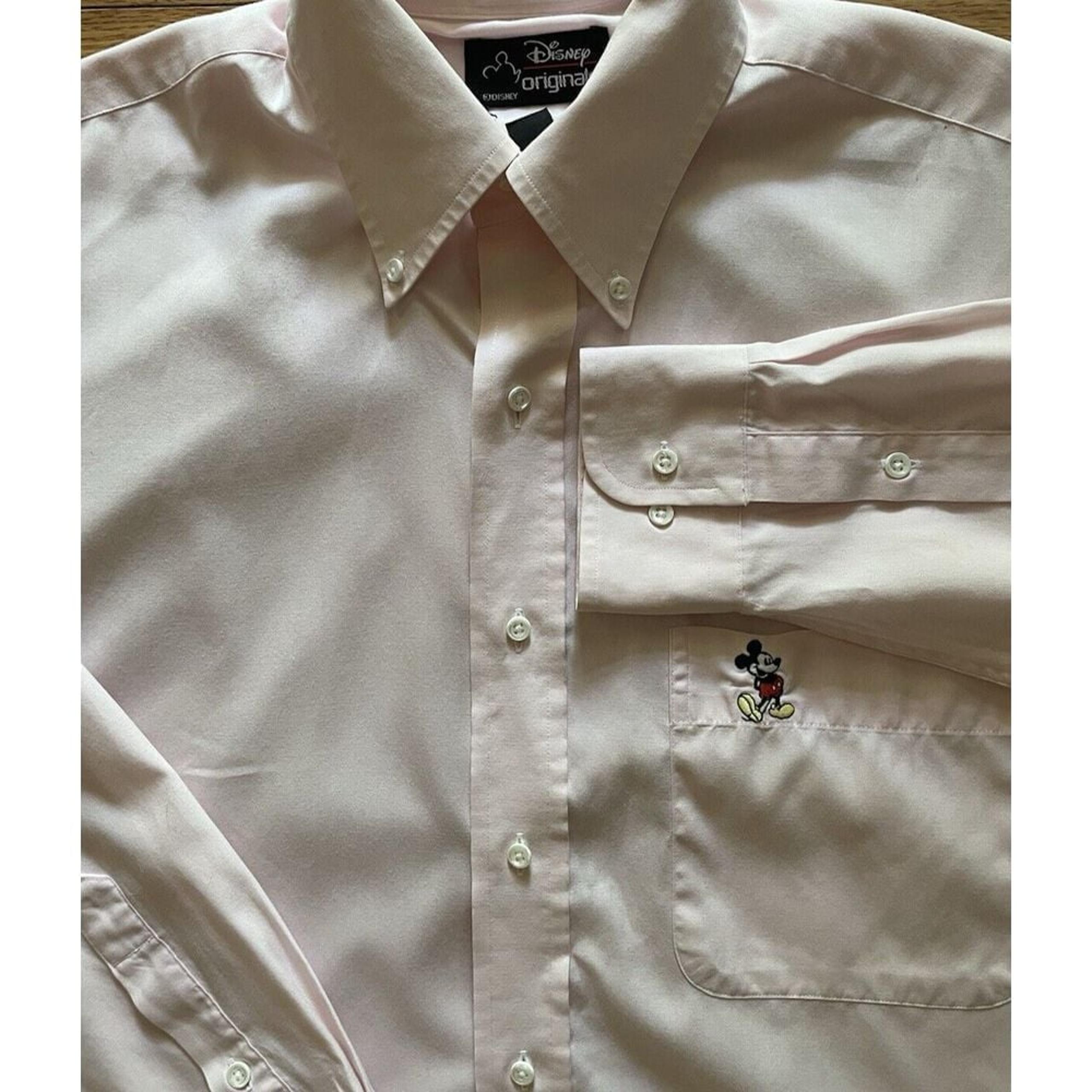 Disney Originals Vintage Men's Embroidered Mickey Mouse Dress Shirt Pink Medium