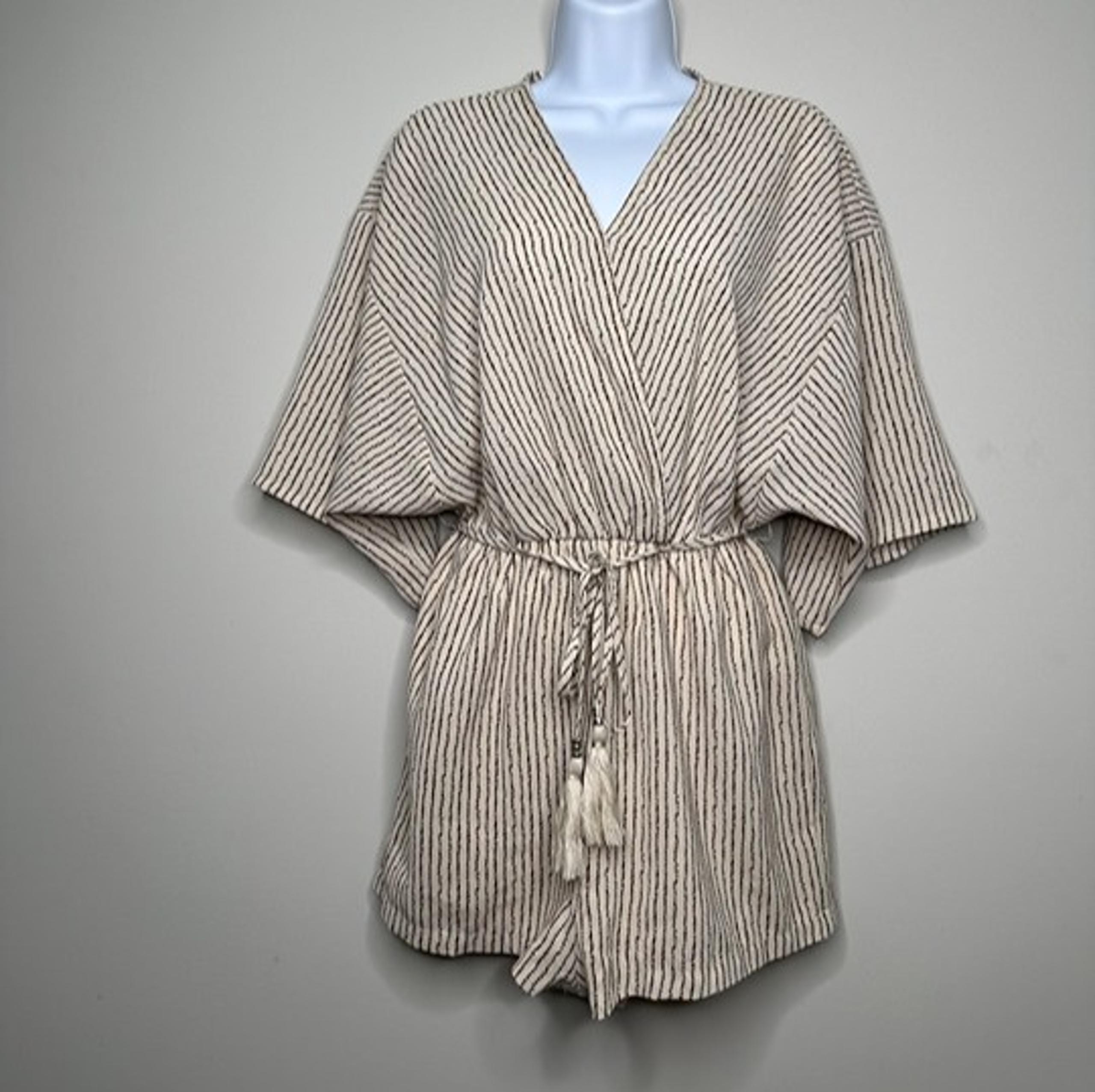 Pink Lily Cream/Brown Short Sleeve Belted Romper Women's XS