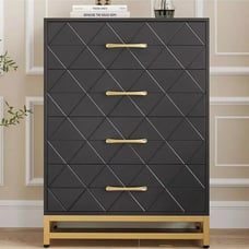 4-Drawer Wood Dresser With Fabric Storage And Sturdy Steel Frame - Bedroom Chest