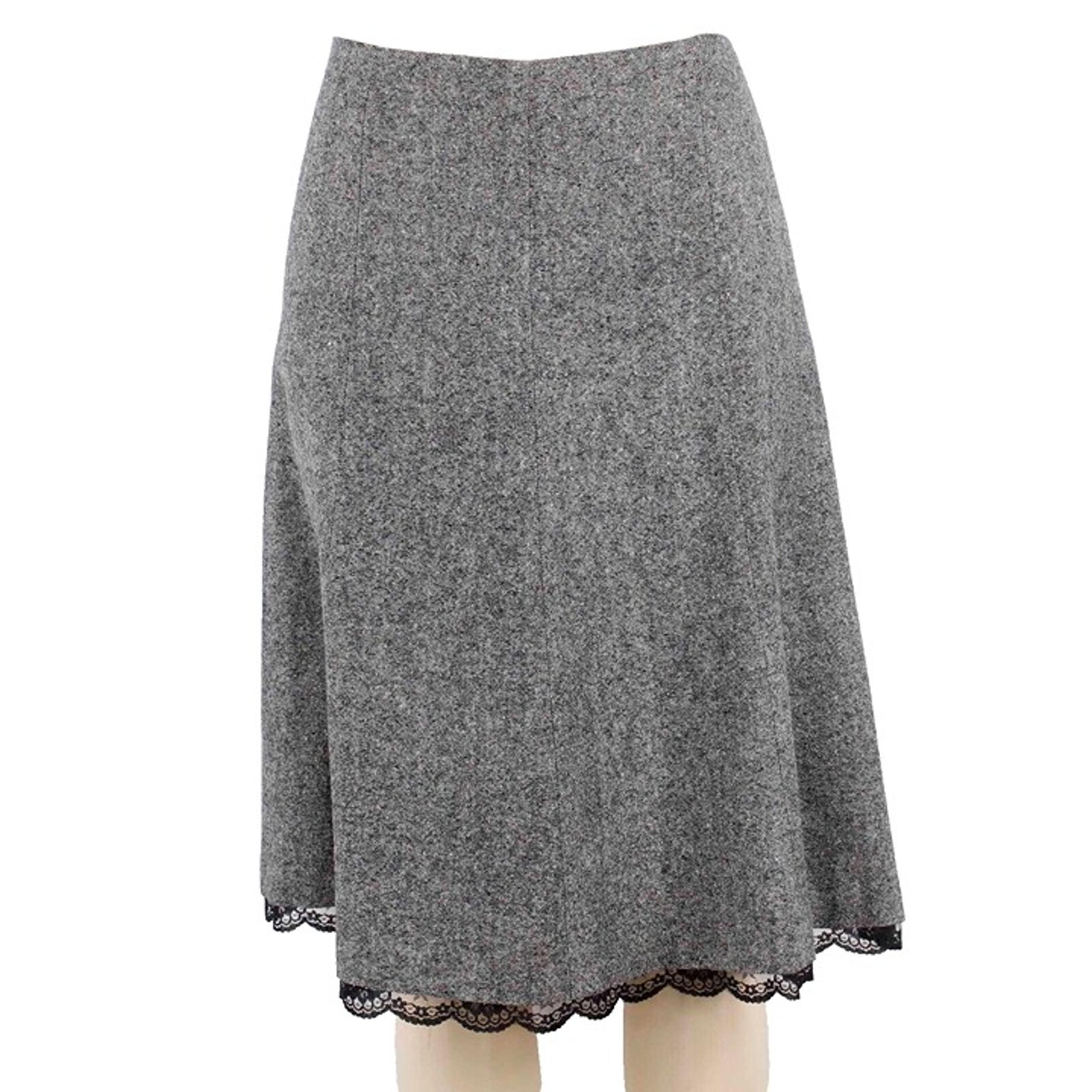 Liz Claiborne Sz 8 Black White Gray Lace Hem Lined A Line Wool Blend Skirt