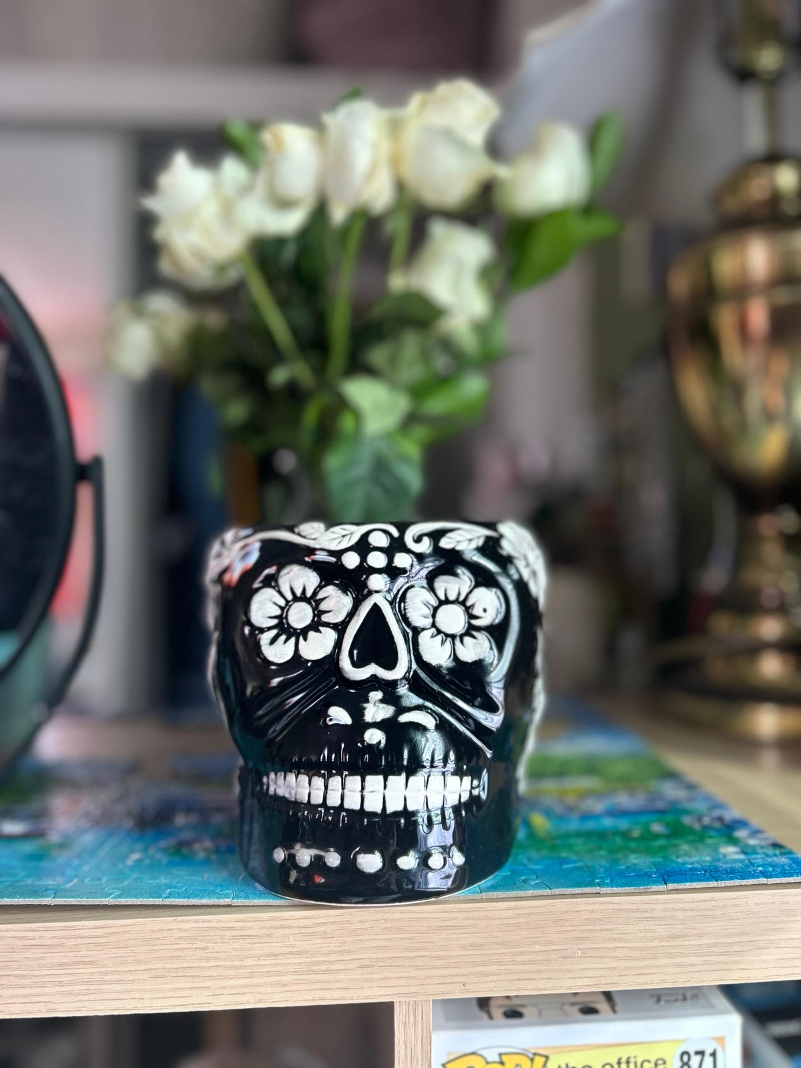 Black Skull Plant Pot