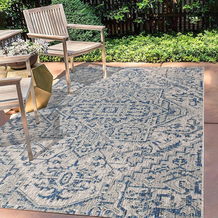 Navy/Gray 4 ft. x 6 ft. Indoor/Outdoor Area Rug Coastal, Traditional