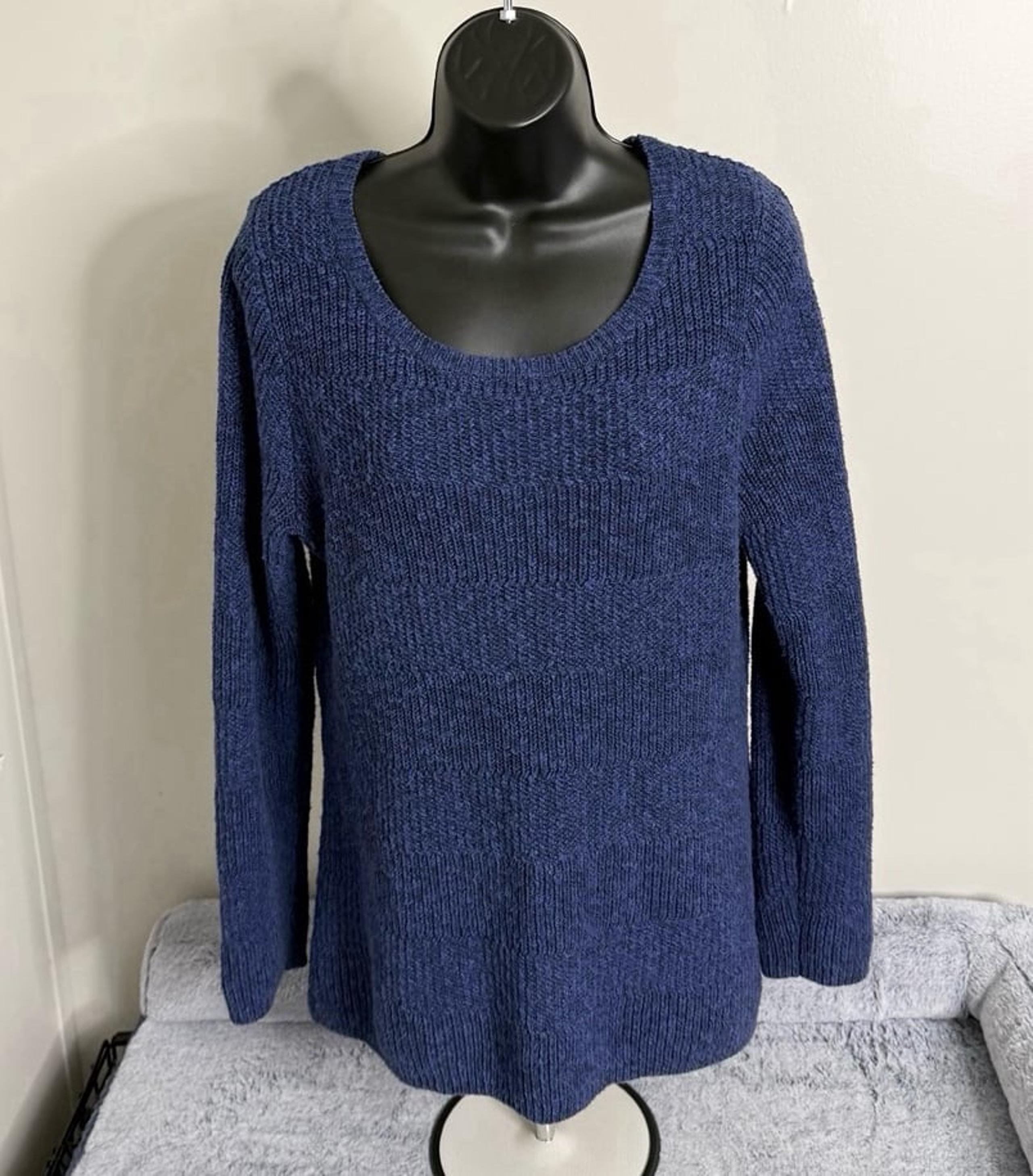 L L Bean Cream Blue Sweater Womens Medium Long Sleeve Knit Fisherman Chunky