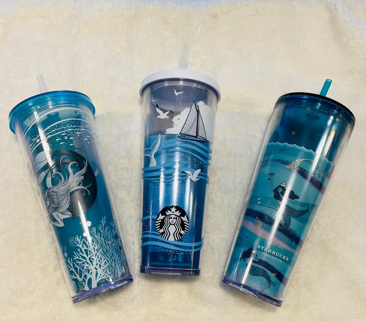 Starbucks rare HTF sailboat and mermaid cups bundle