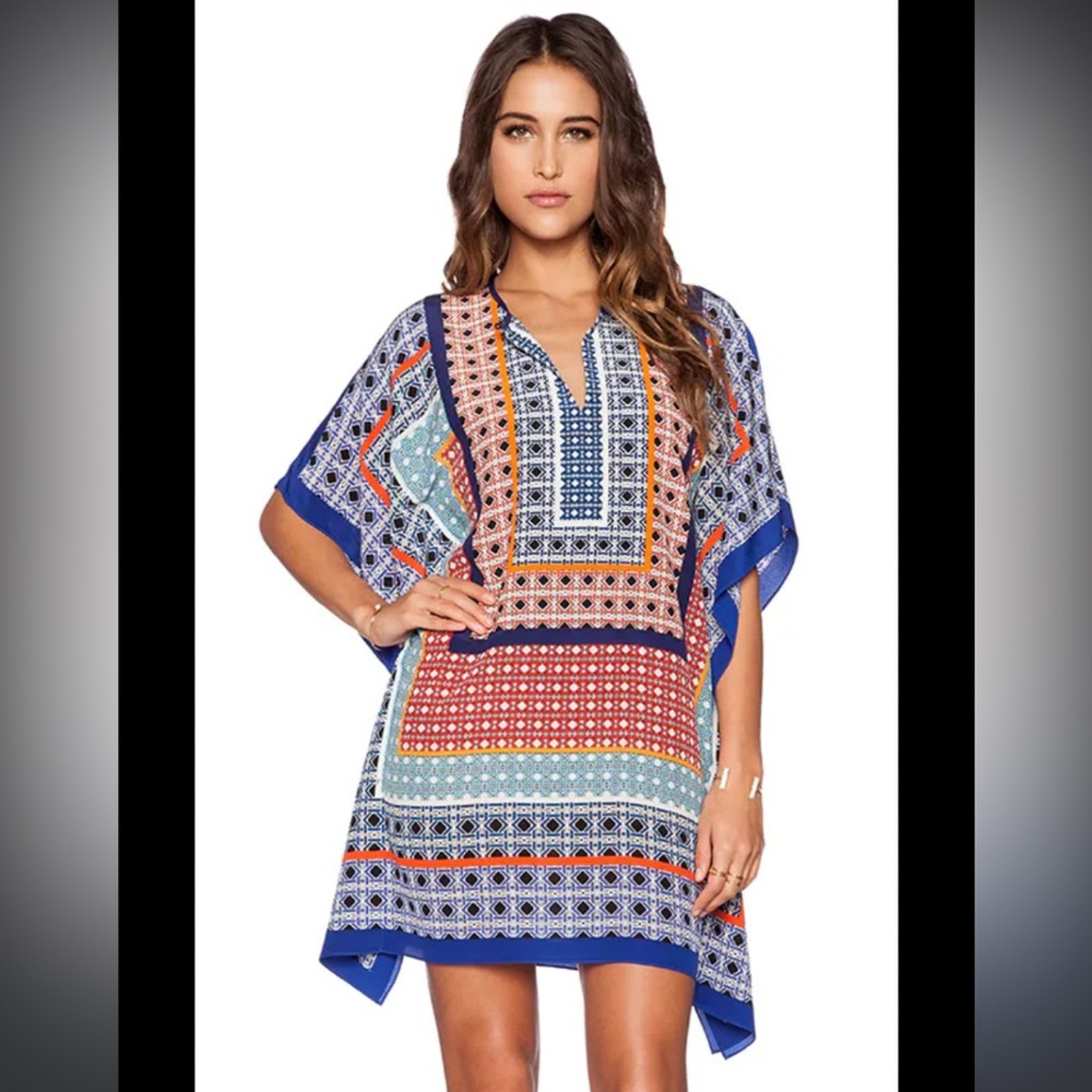 Revolve Trina Turk Beach Swim Theodora Multicolor Silk Coverup Top Size P