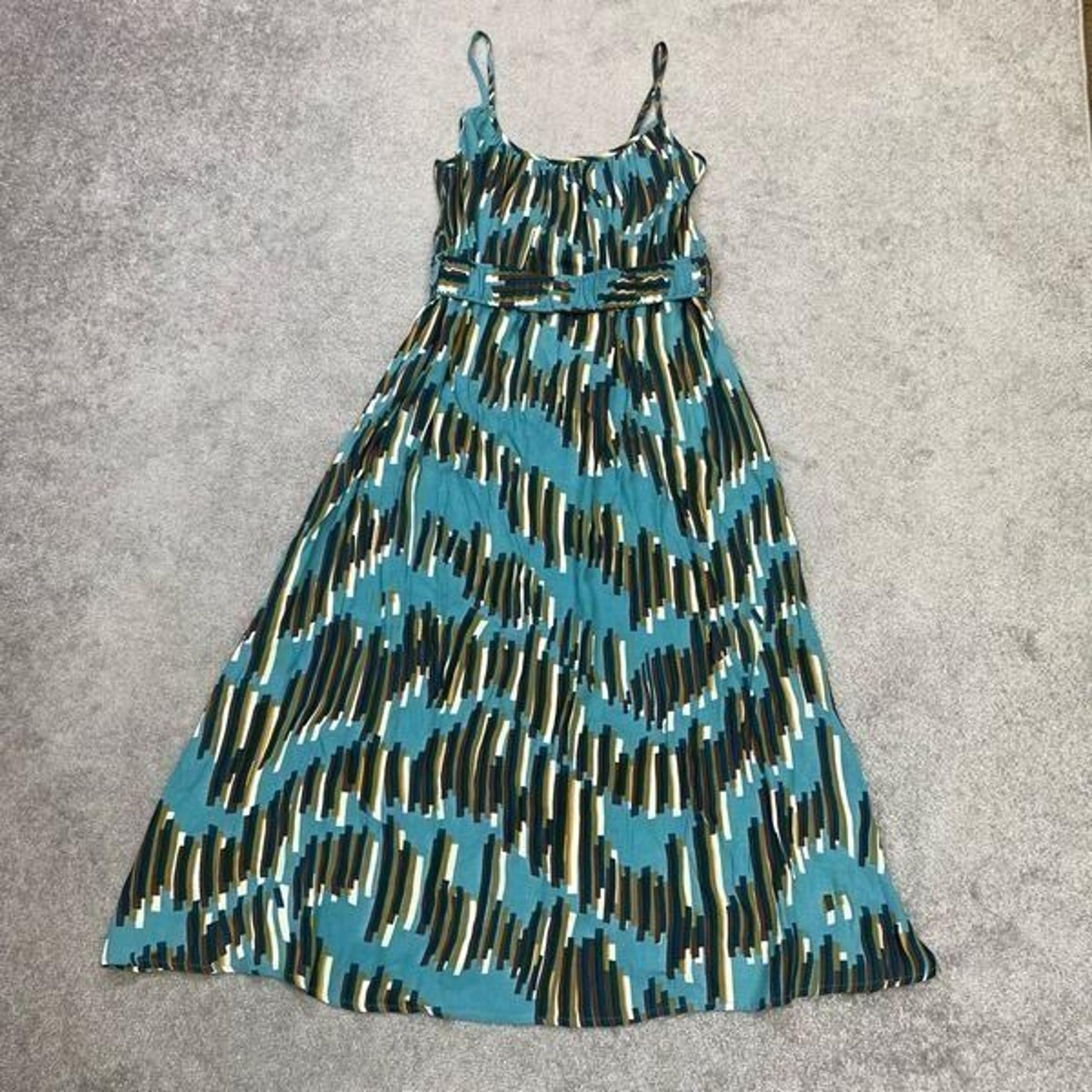 Corey Lynn Calter Womens Belted Geometric Carreux Cami Midi Dress Blue Small