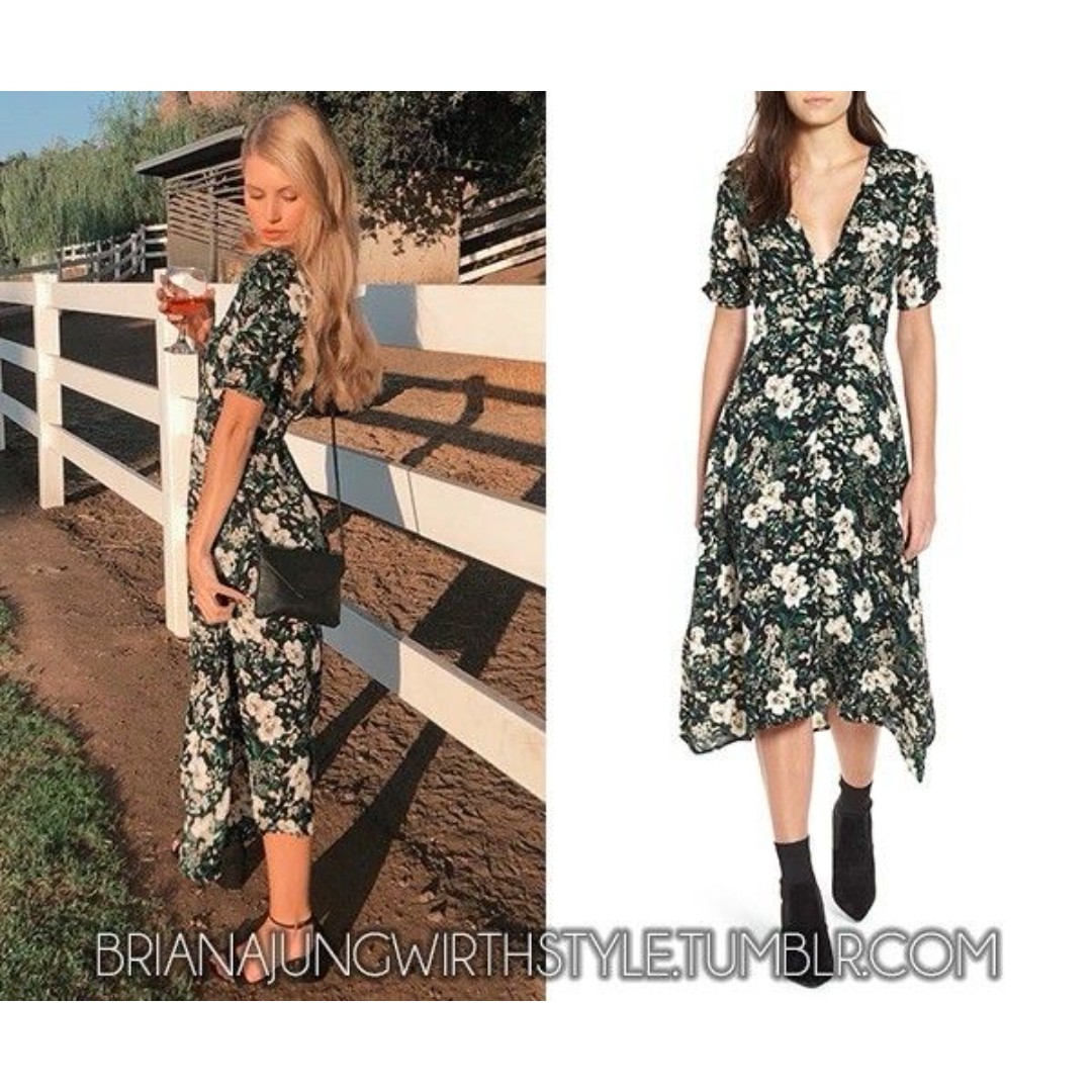 ASTR The Label Button Front Midi Dress Floral V-Neck Ruched Romance Date S
