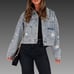 NWT Cropped Denim Jacket w/ Pearl Beading & Ripped Star Embroidery Sz Large
