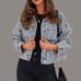 NWT Cropped Denim Jacket w/ Pearl Beading & Ripped Star Embroidery Sz Large