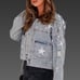 NWT Cropped Denim Jacket w/ Pearl Beading & Ripped Star Embroidery Sz Large