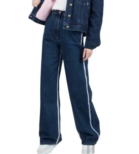 GCDS Denim High-waisted Wide Leg Jeans in Dark Blue
