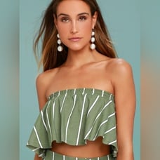 Faithfull The Brand Suns Out Olive Green Striped Raw Hem Off Shoulder Tube Top 8