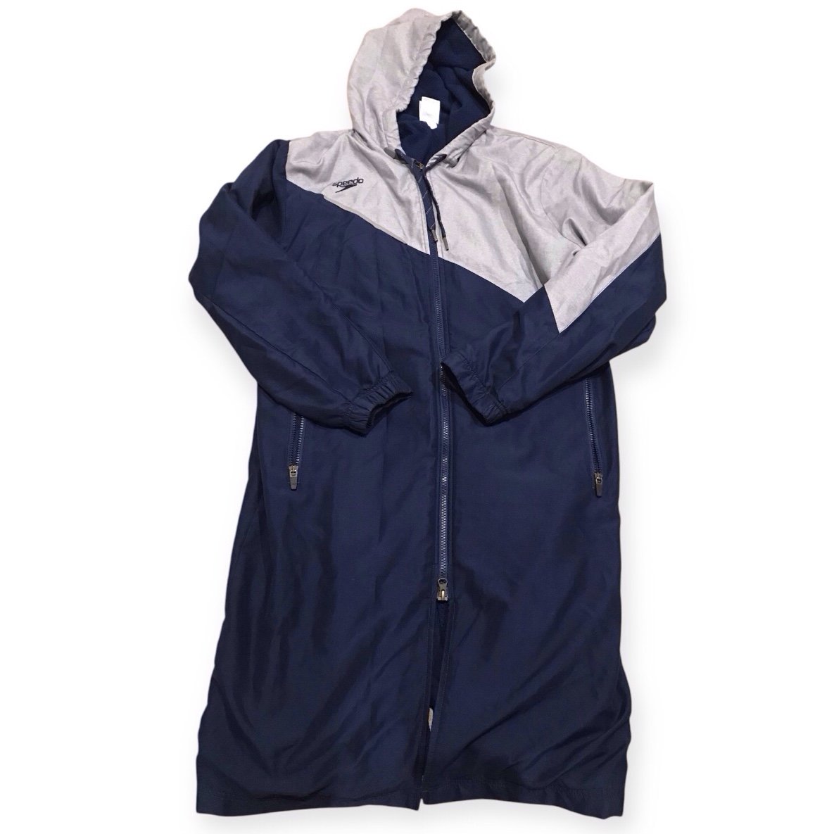 Speedo Swimmers Warmup Parka Hoodie Jacket w/ Blue Lined Full Zip (Blue/Silver)