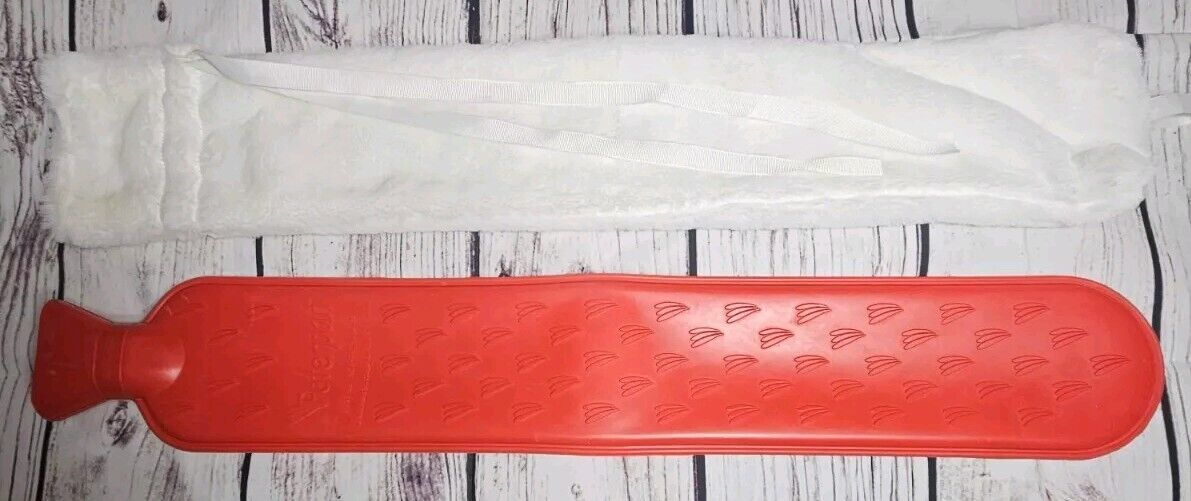 Peterpan Long Hot Water Bottle With Fuzzy Cover & Box Red, Natural Rubber
