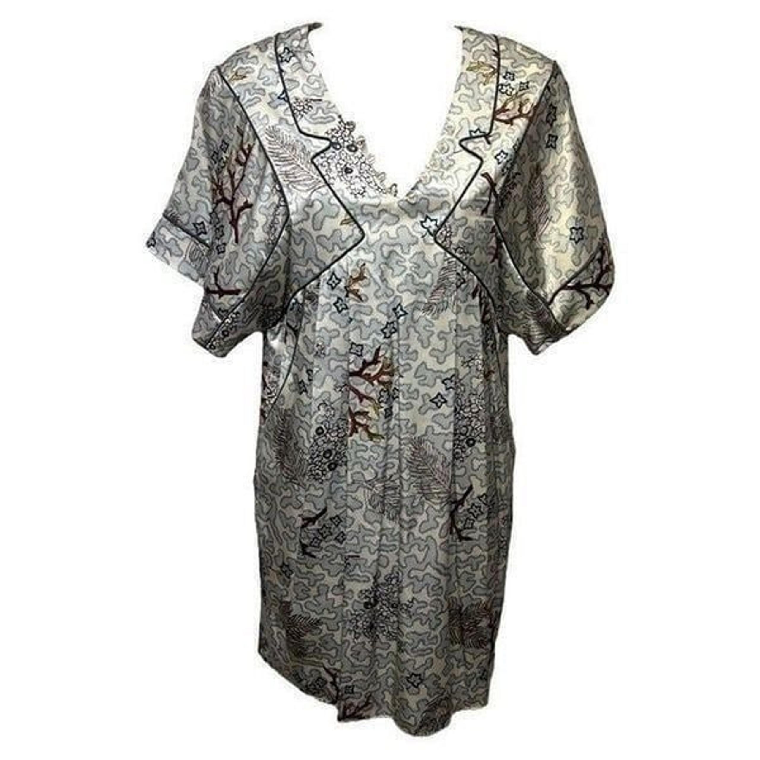 Twinkle By Wenlan Womens Dress Multicolor Floral Pleats Short Sleeve 100% SILK 0