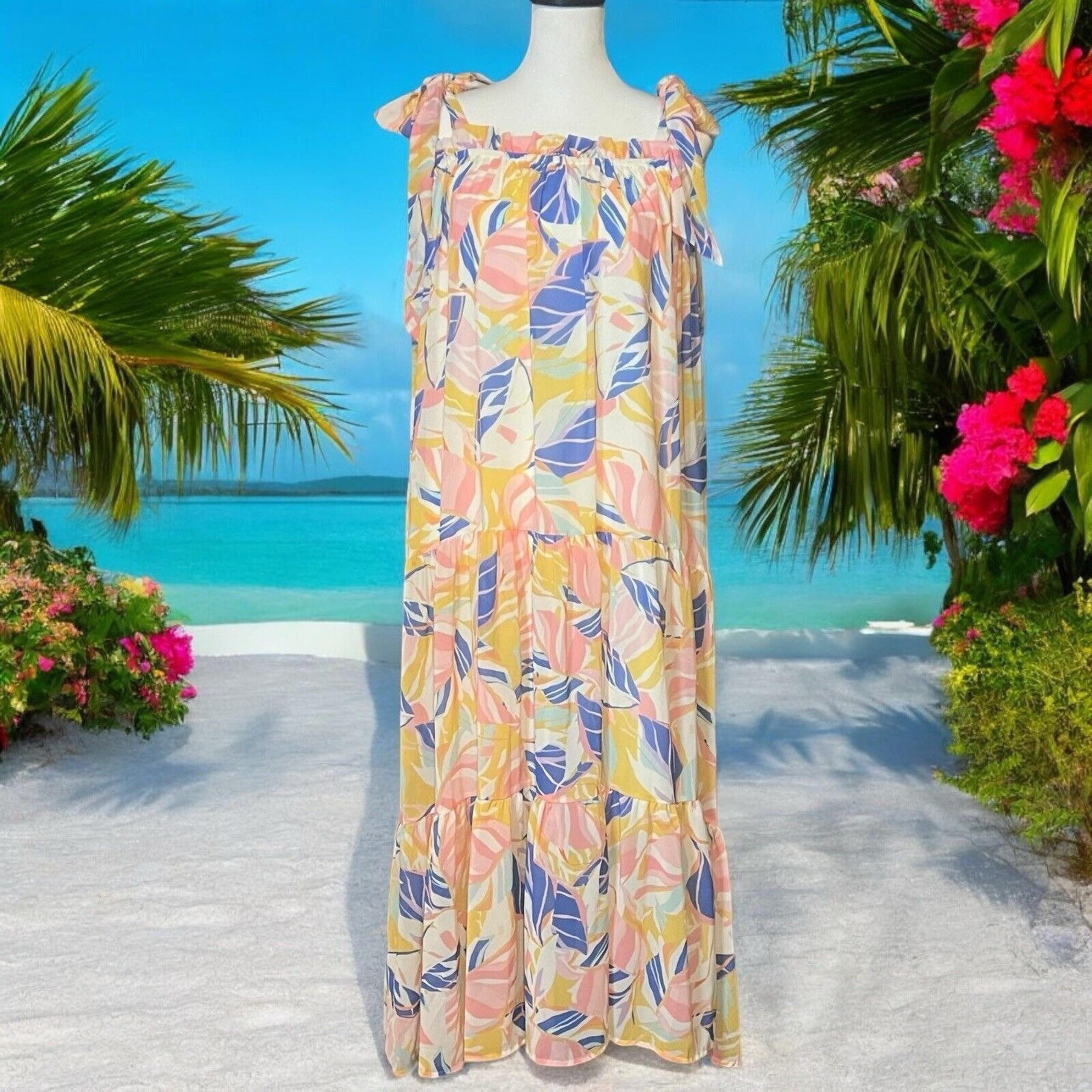 Flying Tomato Women's Tie Straps A-Line Billowy Maxi Sundress Dress Size Large