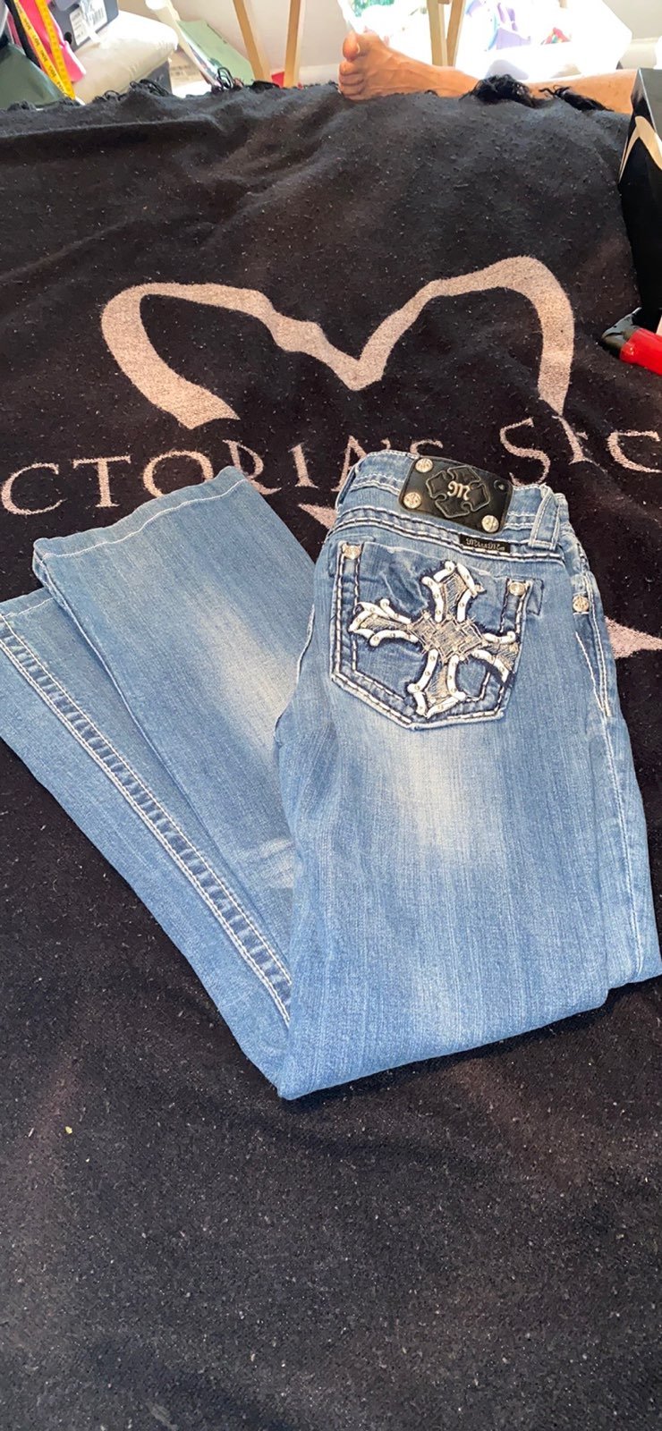 Miss Me Jeans with cross and rhinestone