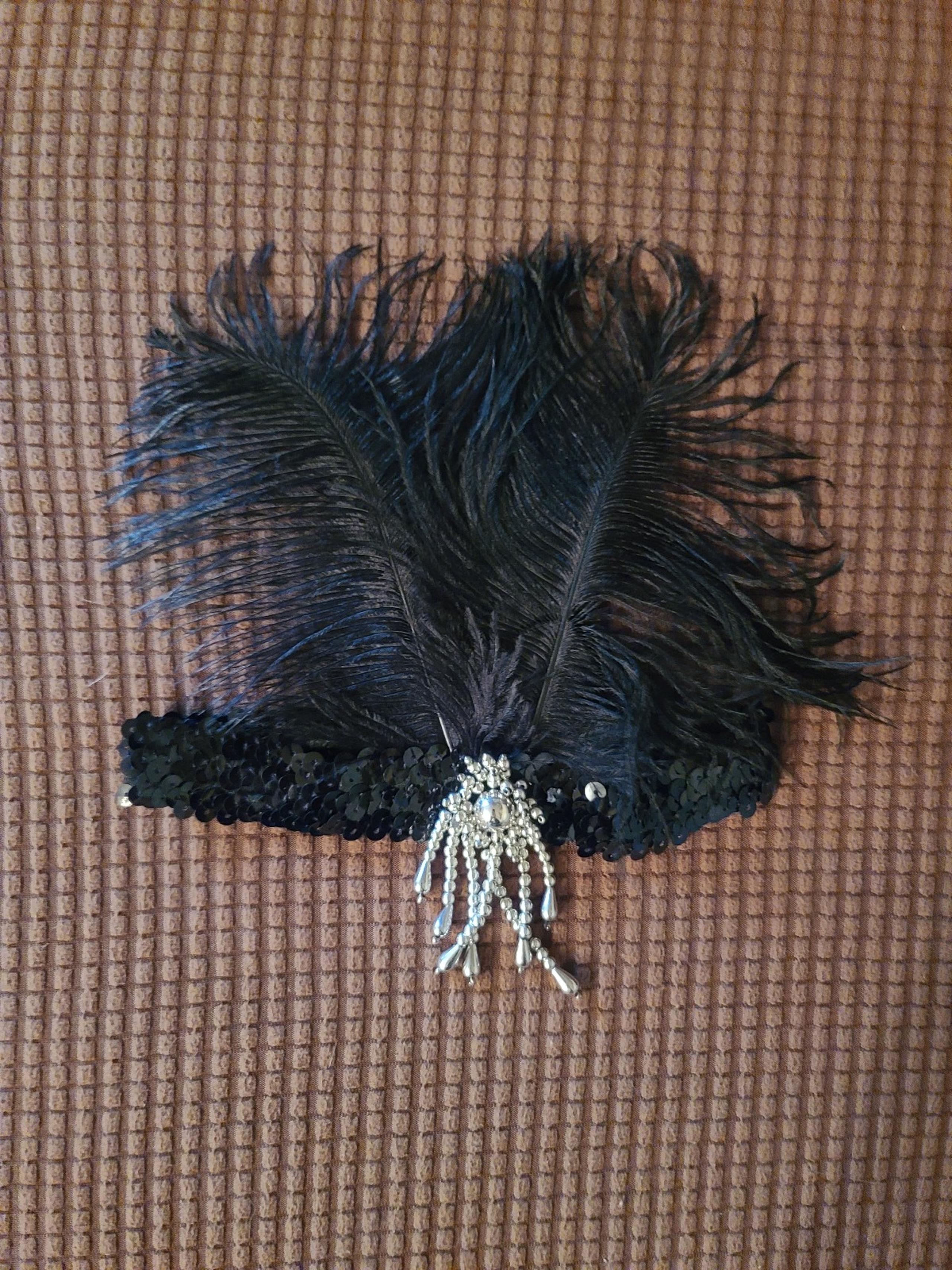 Sequin Beaded Halloween Feathered Headband