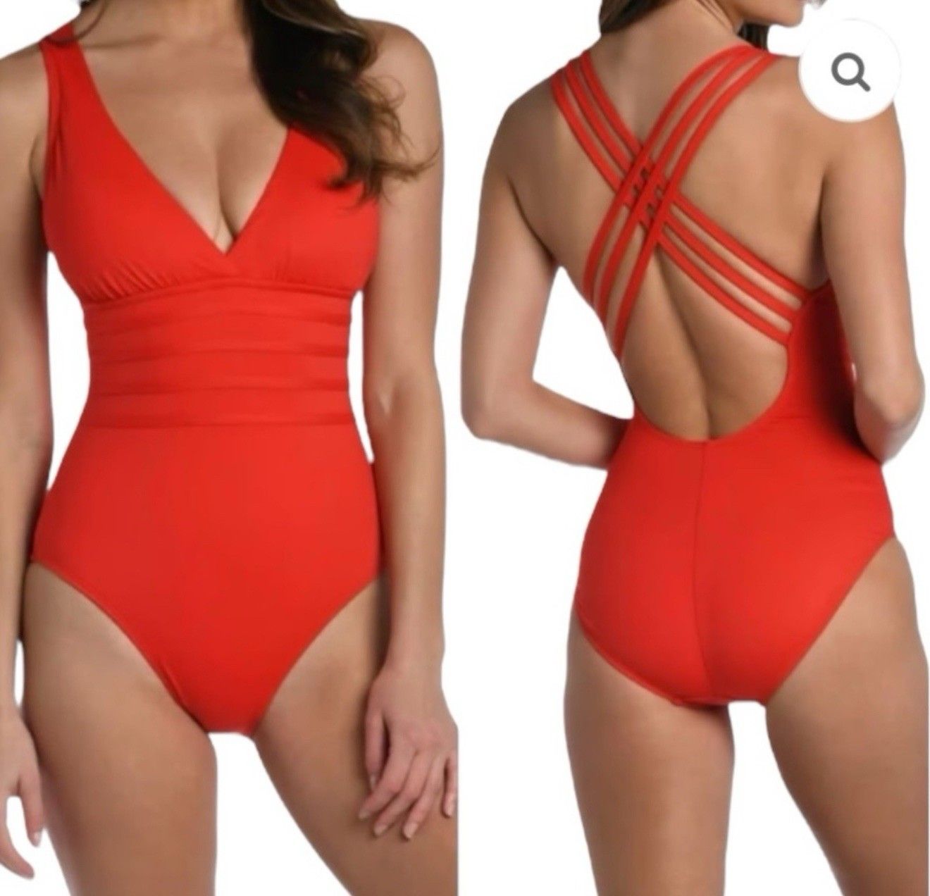 La Blanca Standard Island Goddess Multi Strap One Piece Red Swimsuit Sz 12 New