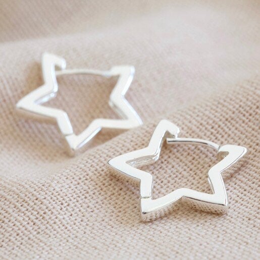Real Solid Silver Star Huggie Hoop Earrings, NWT