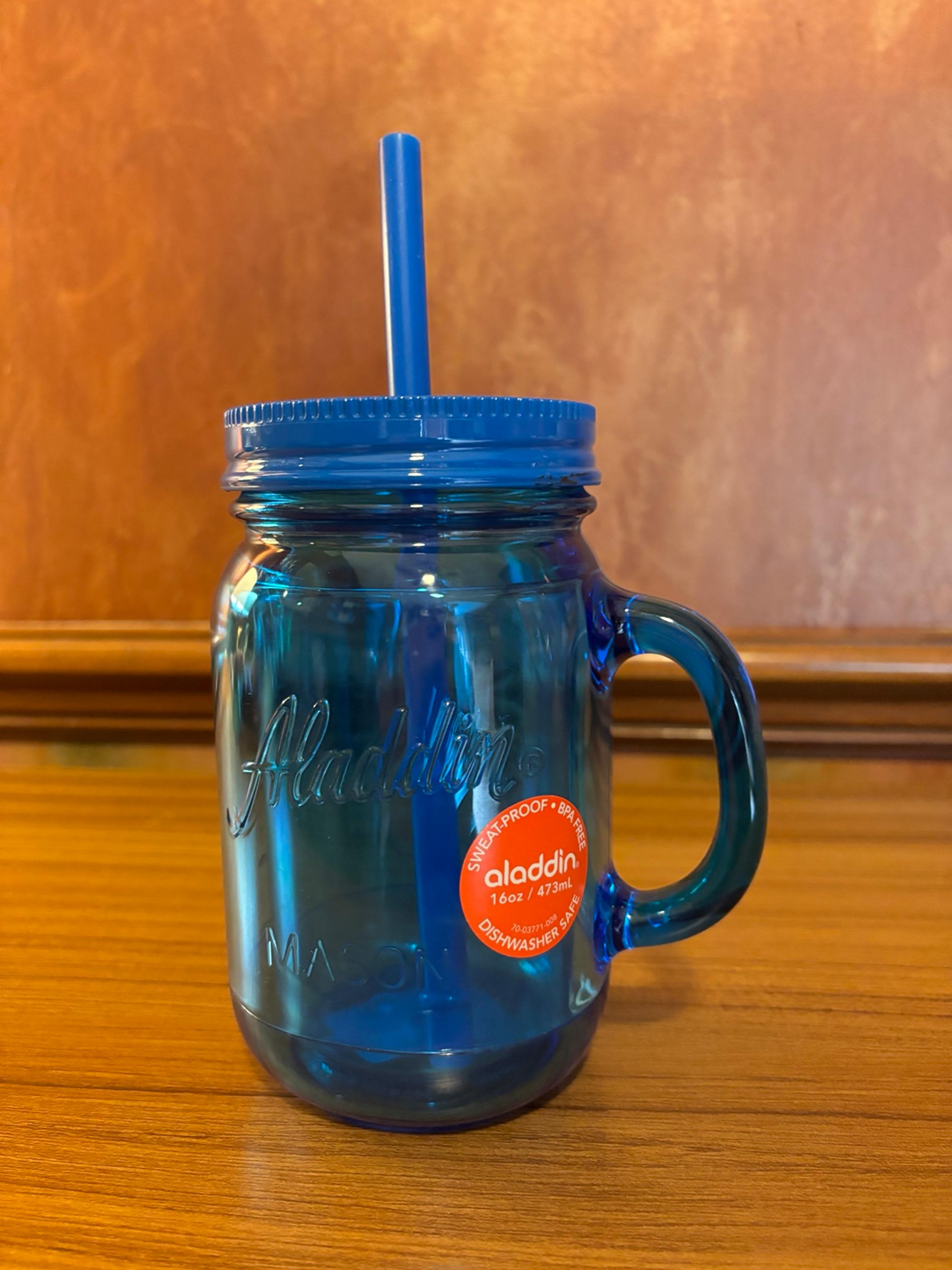Aladdin 16 oz Insulated Mason Jar Royal Blue Tumbler W/Lid & Straw-NEW!