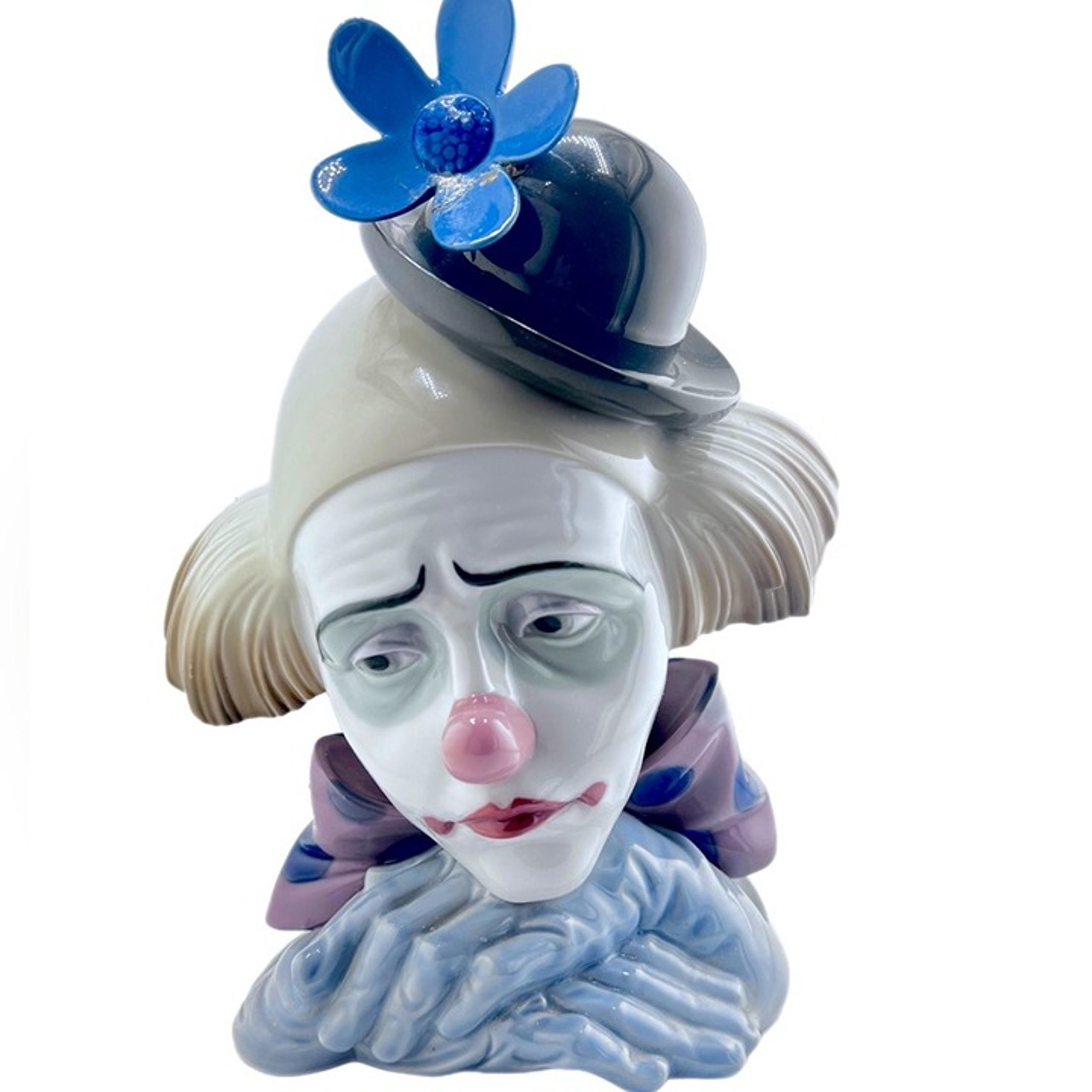 LLADRO SPAIN PORCELAIN 5130 PENSIVE CLOWN HEAD LARGE FIGURINE 11" BOWLER HAT