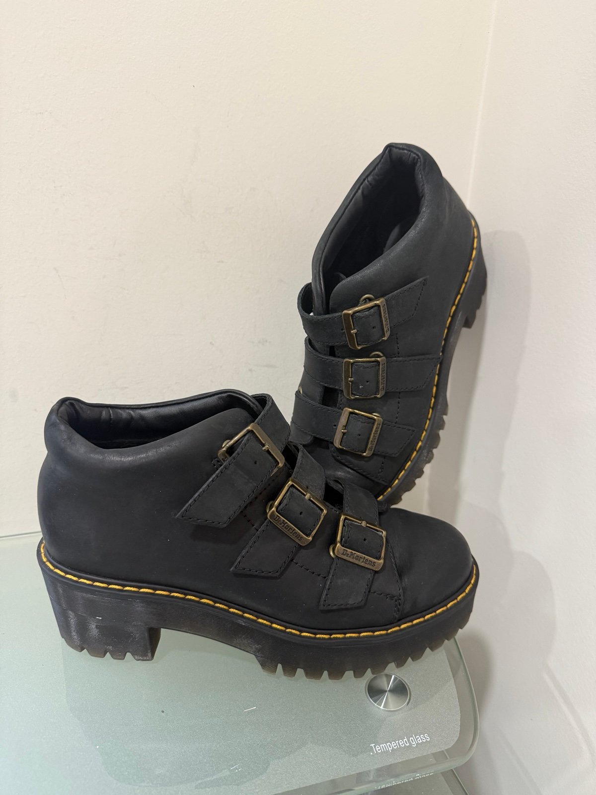 Doc Martens Womens Black Leather Coppola Chunky Platform Buckle Ankle Boots 8 L