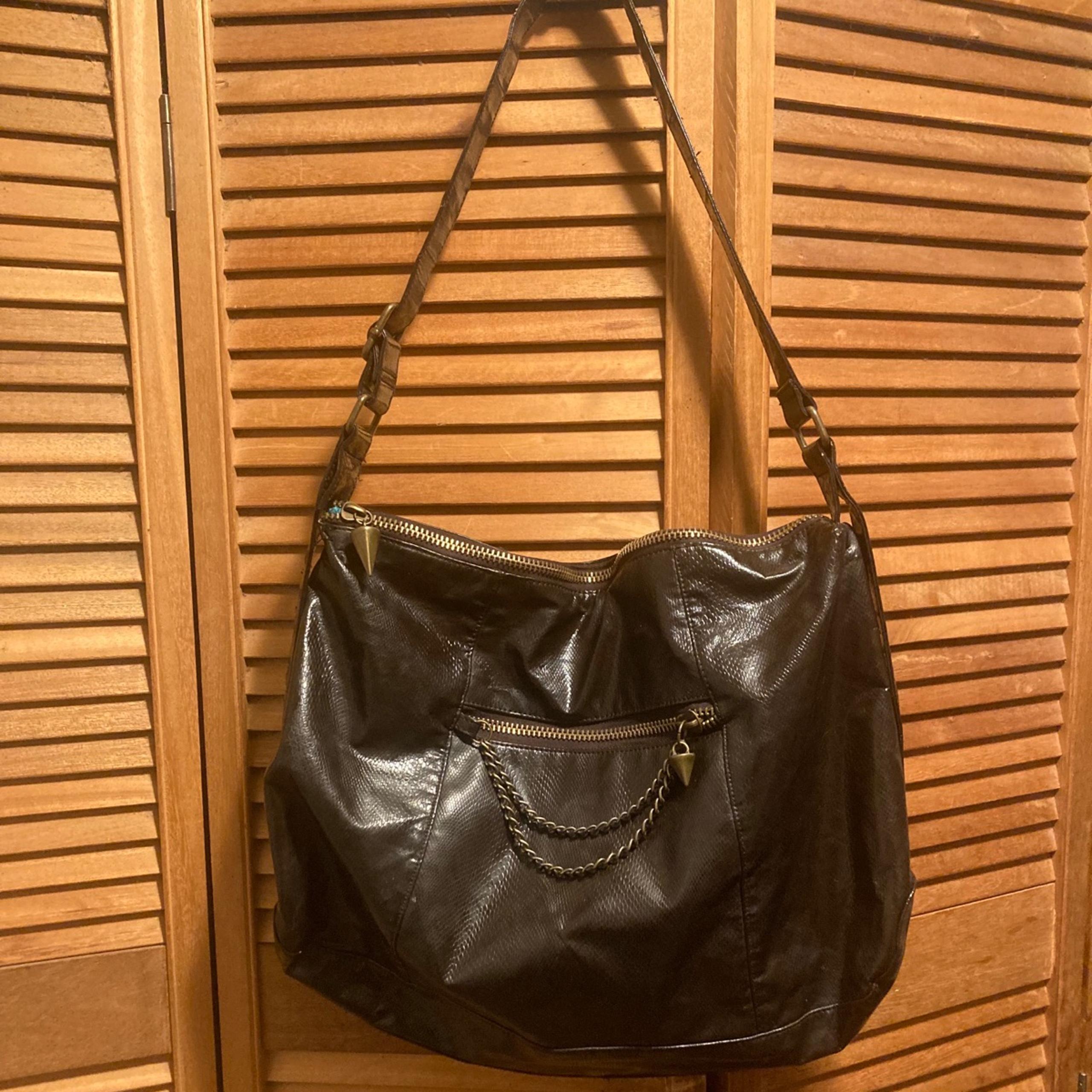 Vintage Christian Siriano for Payless Brown Faux Snakeskin Large Shoulder Bag