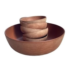 6 Ellinger Wood Camping Bowls & Large Salad Bowl