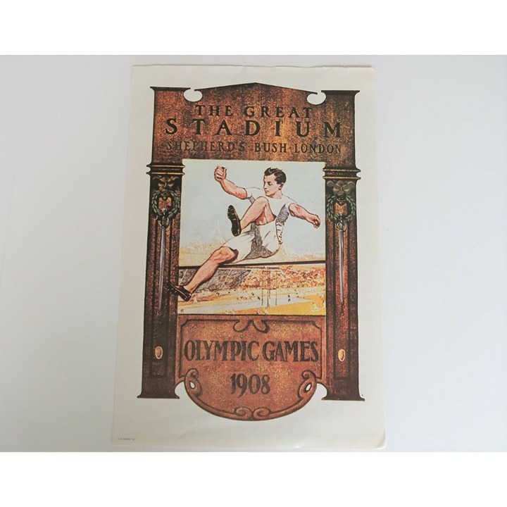 Vtg Sunergo Inc. Commemorative 1908 Olympics Poster Shepherds Bush Great Stadium