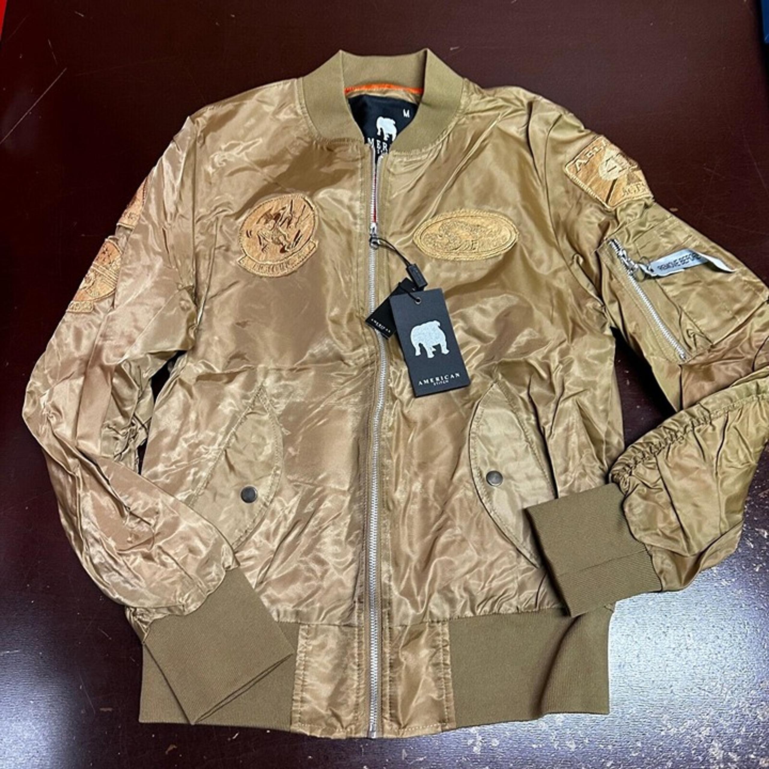 American Stitch Mens Camel SS17-J206 Long Sleeve Tonal Flight Bomber Jacket Sz M