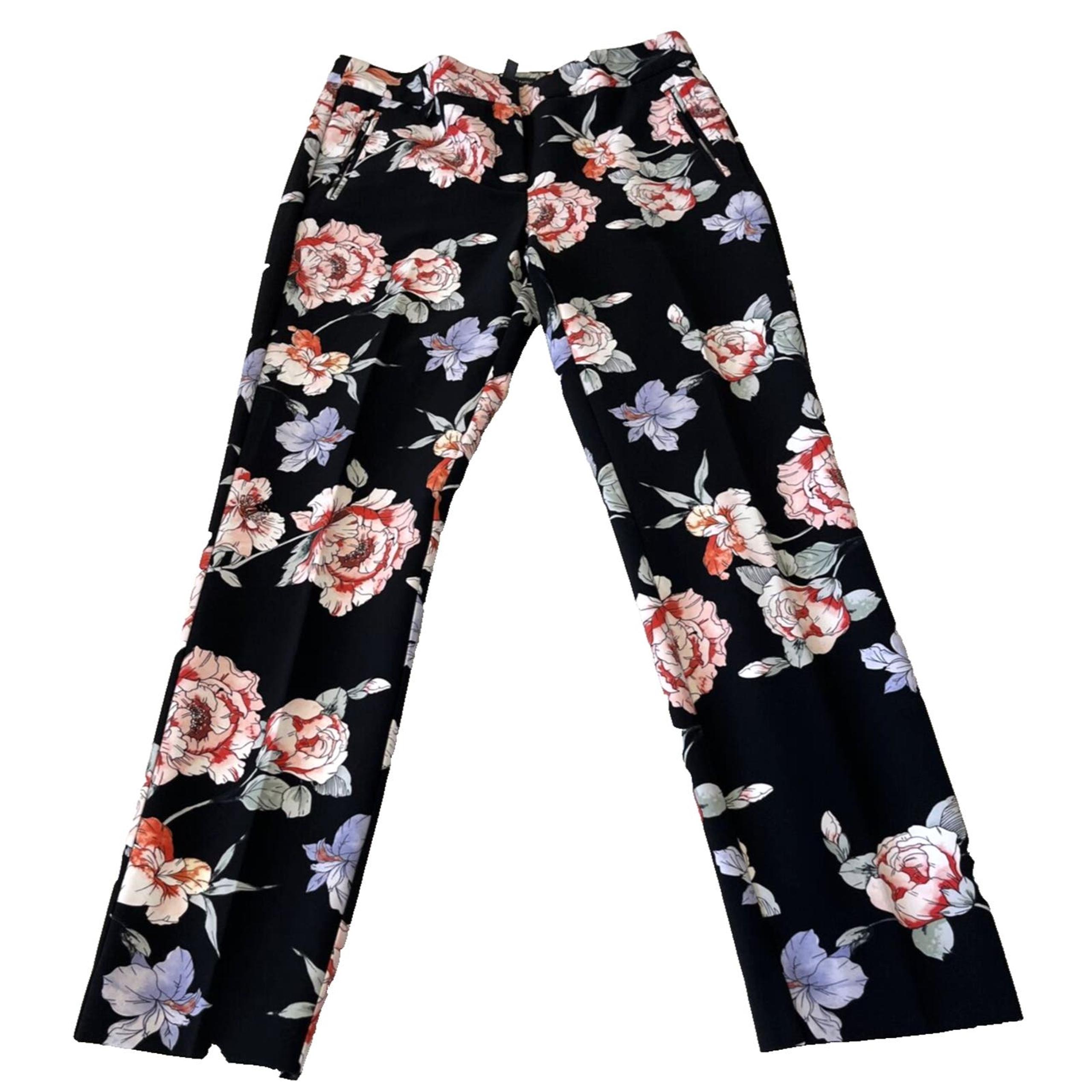 Adrianna Papell Women's Black Floral Print Dress Pant Size 6 Stretch Pockets