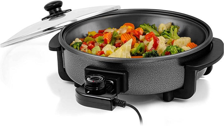 Ovente Electric Skillet with Nonstick Coating and Glass Lid, 12 Inch Portable Ki