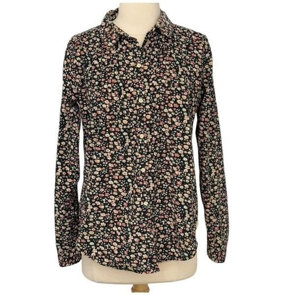 Trovata Birds of Paradis Button Up Shirt Roll Tab Sleeves Size S Cotton Corduroy