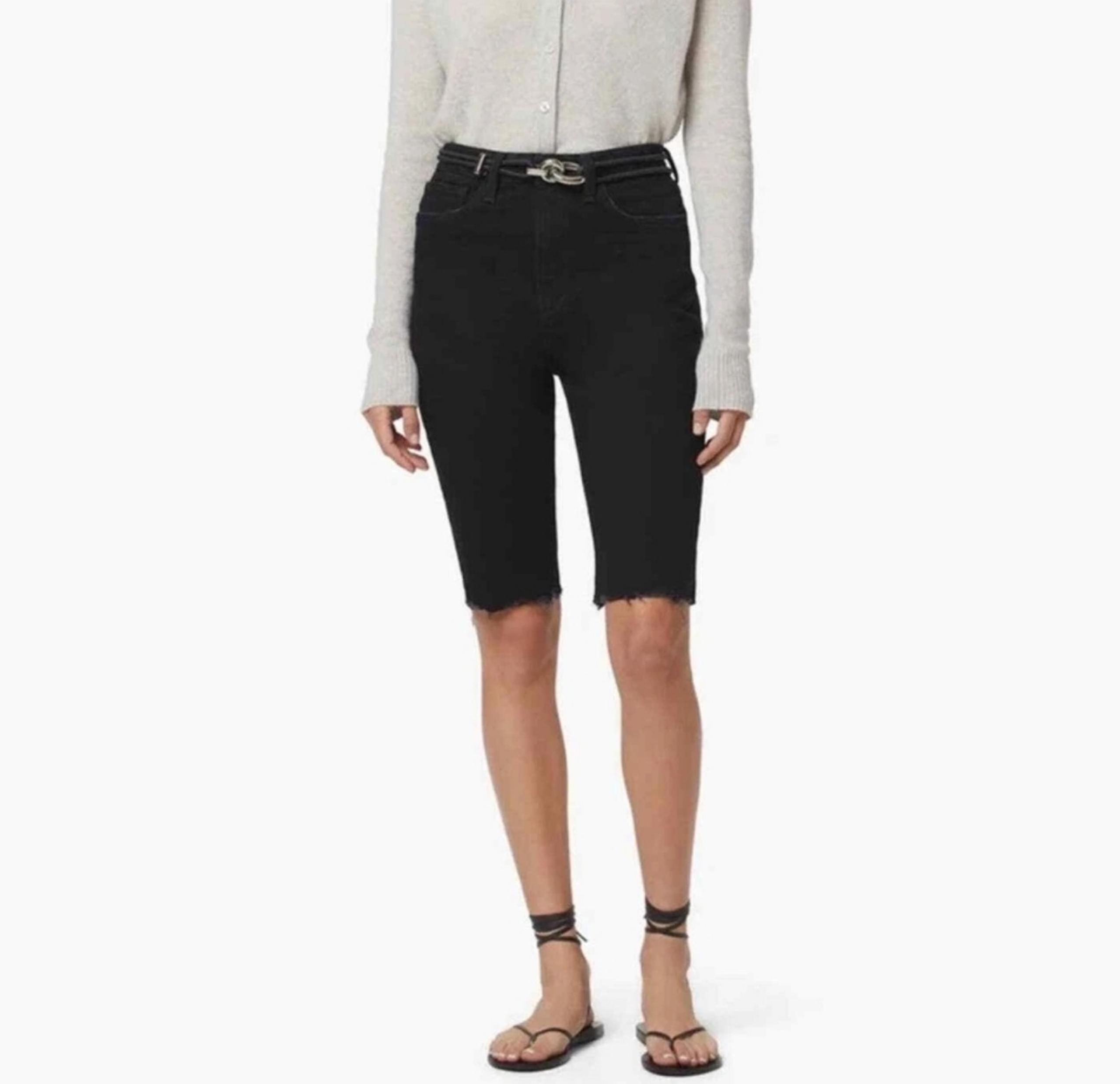 Favorite Daughter Black High Rise Eva Slim Long Shorts Raw Hem Size 23 NWOT